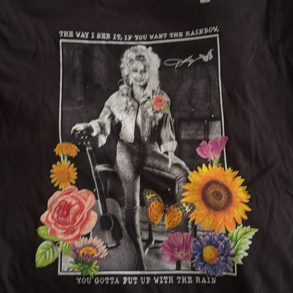 Women's Dolly Parton Floral Short Sleeve Graphic T-Shirt Black - Picture 5 of 5